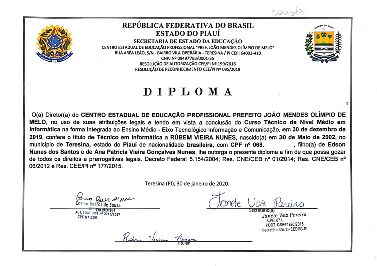 Certificado de Técnico em Informática